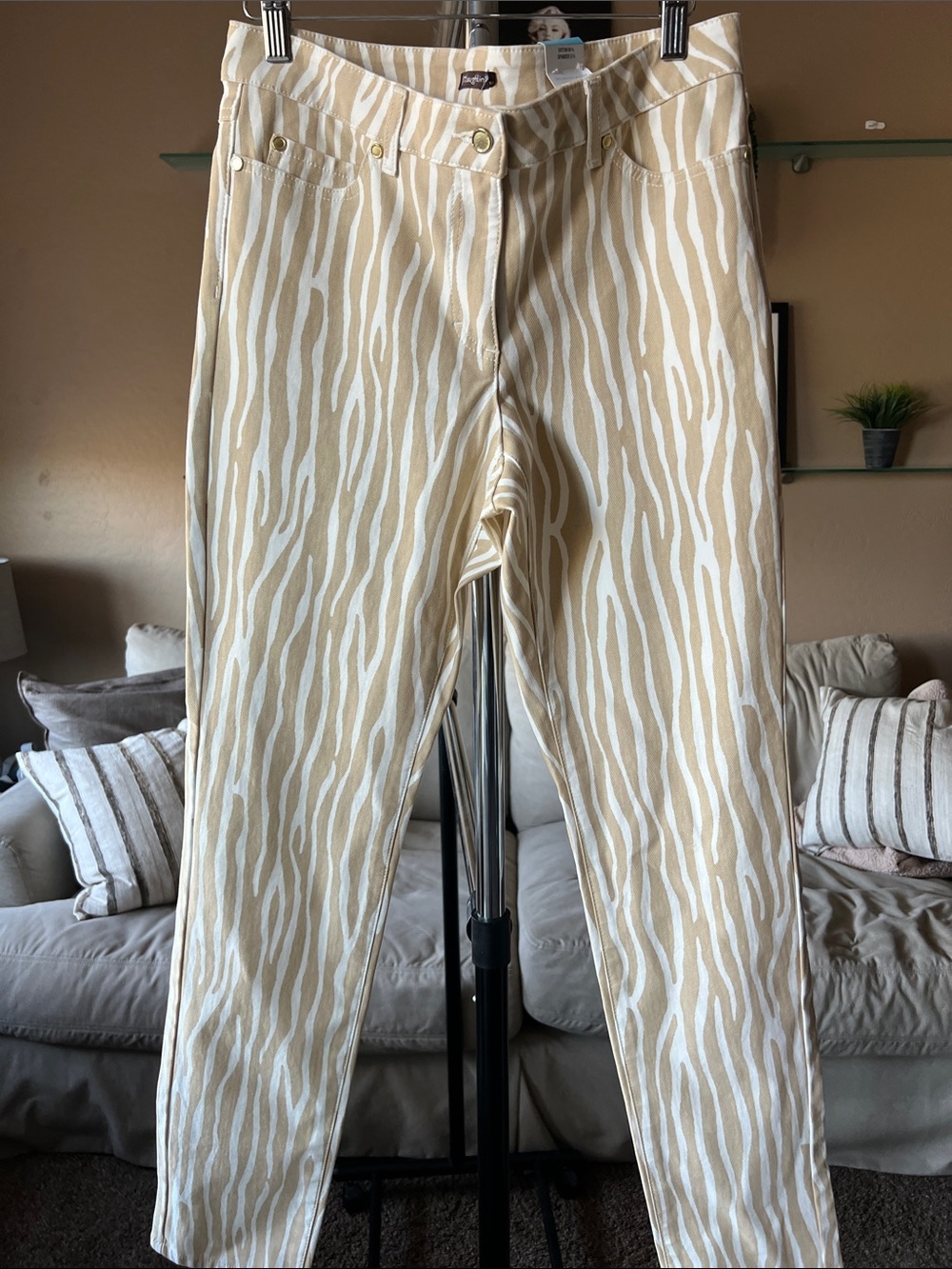 J. McLaughlin Cream and Beige Zebra-Striped Lexi Jeans
